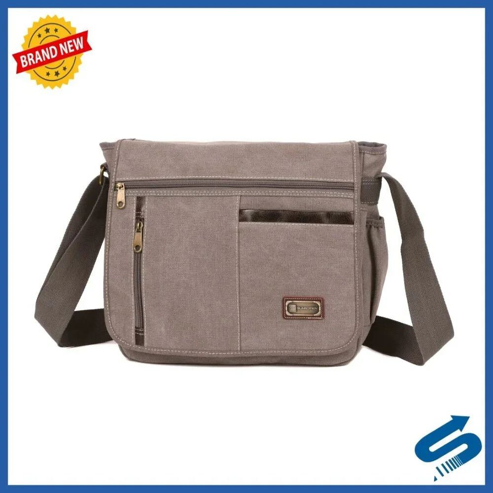 Vintage Canvas Messenger Bag 14 Inch Laptop Compartment Adjustable Strap